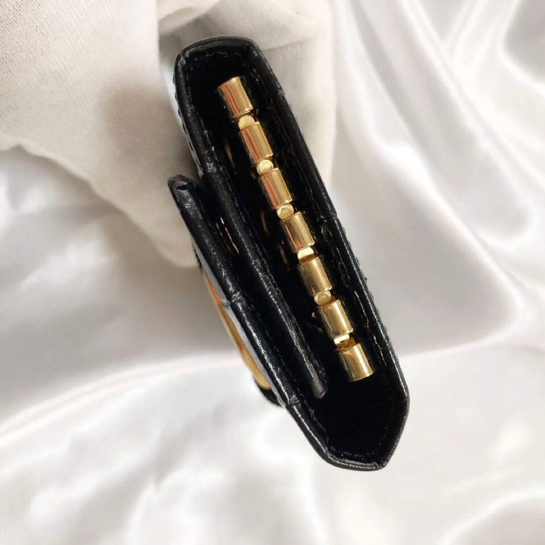 【美品】Ferragamo フェラガモ　型押し　ヴァラリボンキーケース　黒