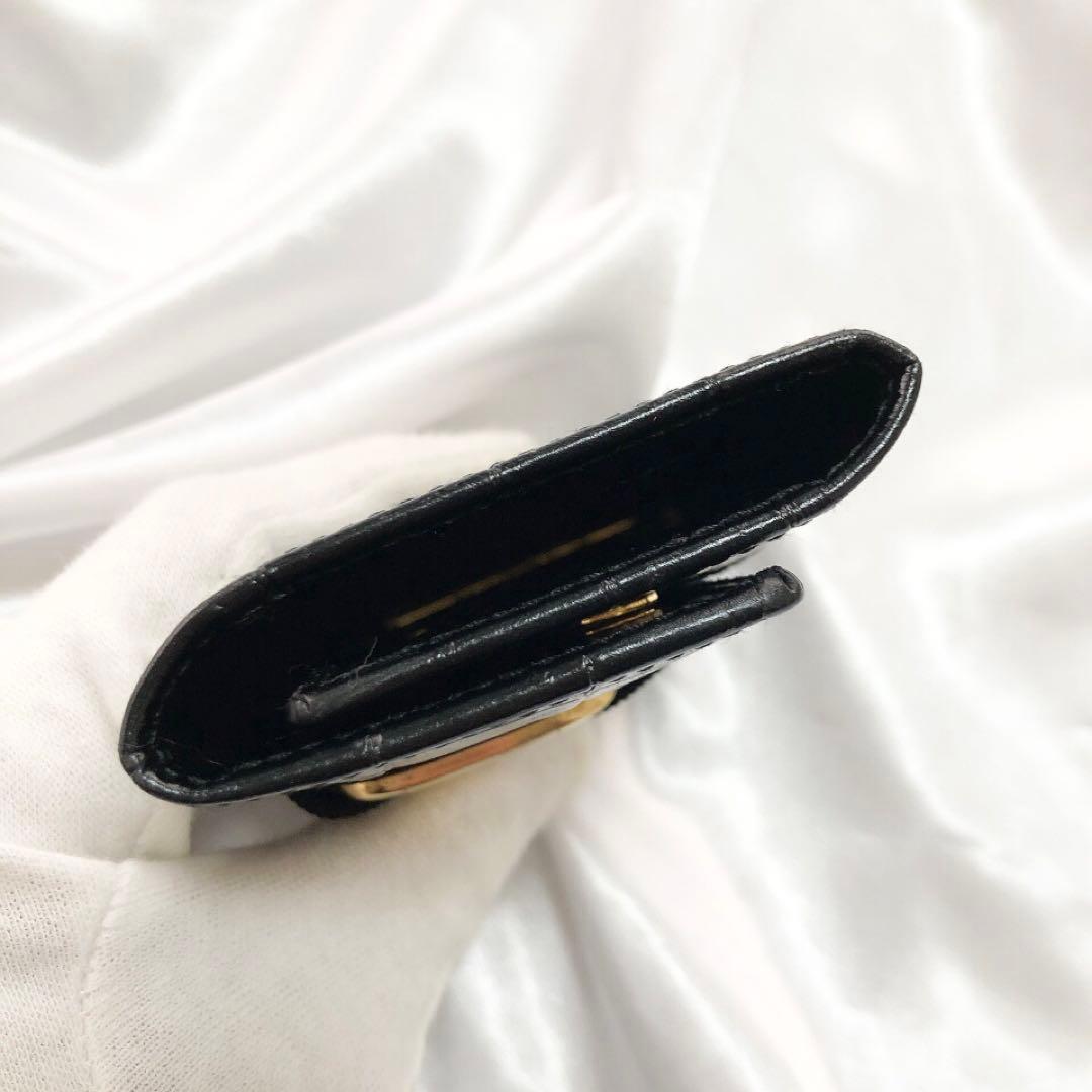 【美品】Ferragamo フェラガモ　型押し　ヴァラリボンキーケース　黒