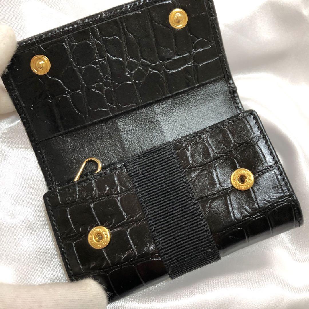 【美品】Ferragamo フェラガモ　型押し　ヴァラリボンキーケース　黒