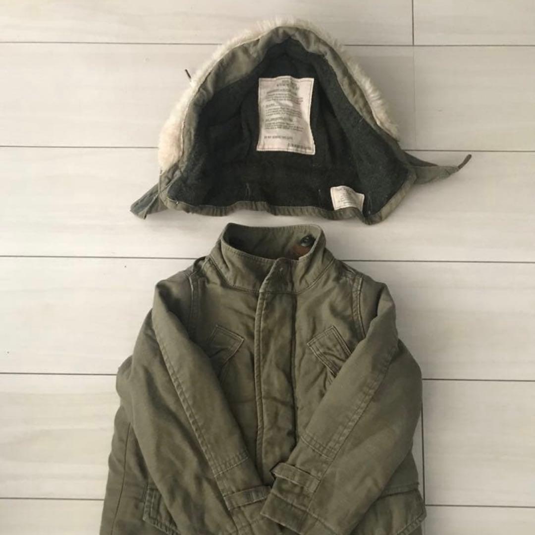 【デニム&ダンガリー】裏ボアミリタリージャケット100cm ファーコートカーキ