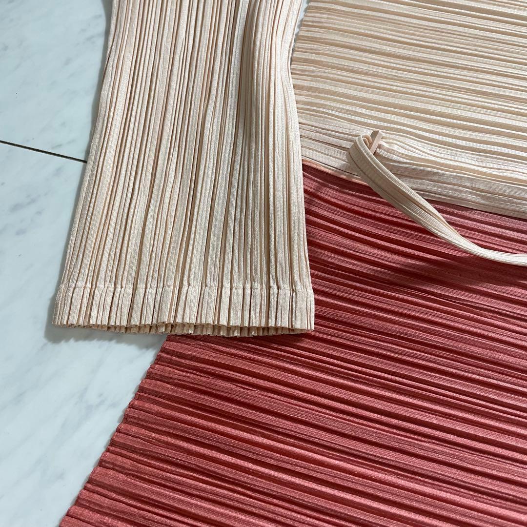 プリーツプリーズ イッセイミヤケ ロングワンピース 横プリーツ バイカラー