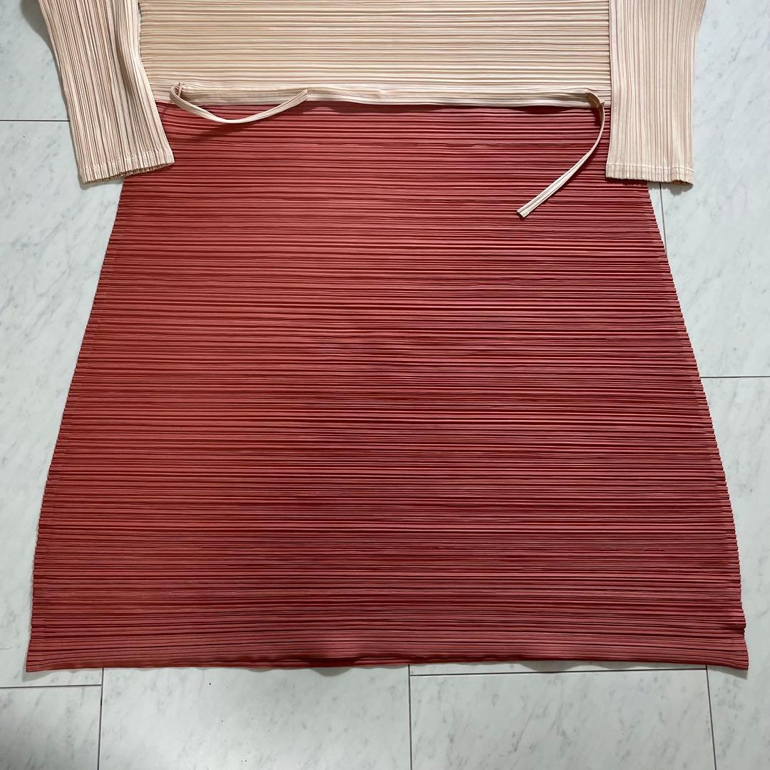 プリーツプリーズ イッセイミヤケ ロングワンピース 横プリーツ バイカラー