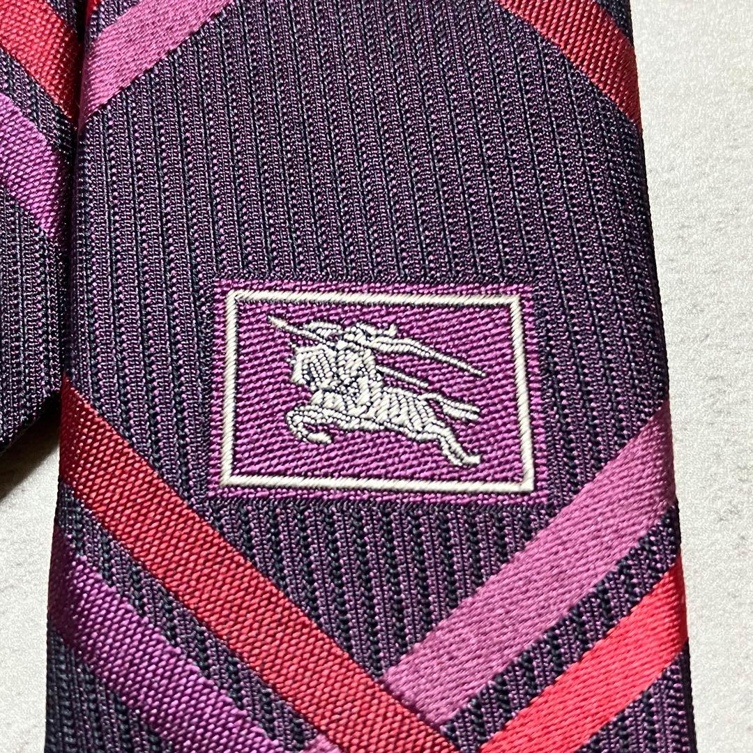 未使用級　バーバリーロンドン　ネクタイ　シルク　ノバチェック　パープル系　日本製