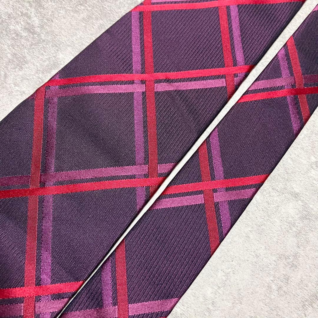 未使用級　バーバリーロンドン　ネクタイ　シルク　ノバチェック　パープル系　日本製