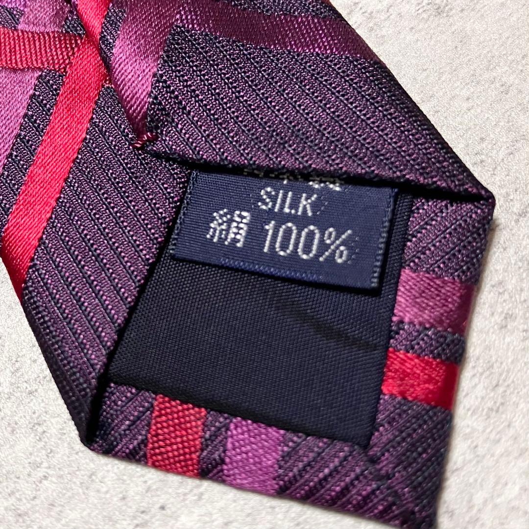 未使用級　バーバリーロンドン　ネクタイ　シルク　ノバチェック　パープル系　日本製
