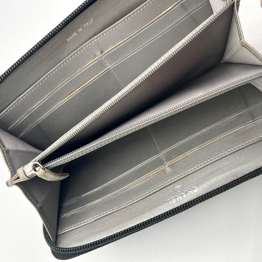 美品◎CHANEL カメリア 長財布 ラウンドファスナー レザー ブラック