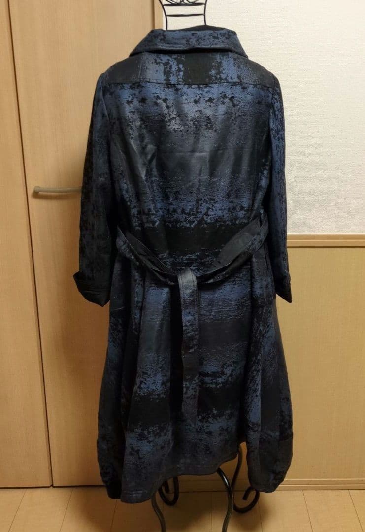 エイココンドウ　ダークブルー ロングコート ウエストベルト付き