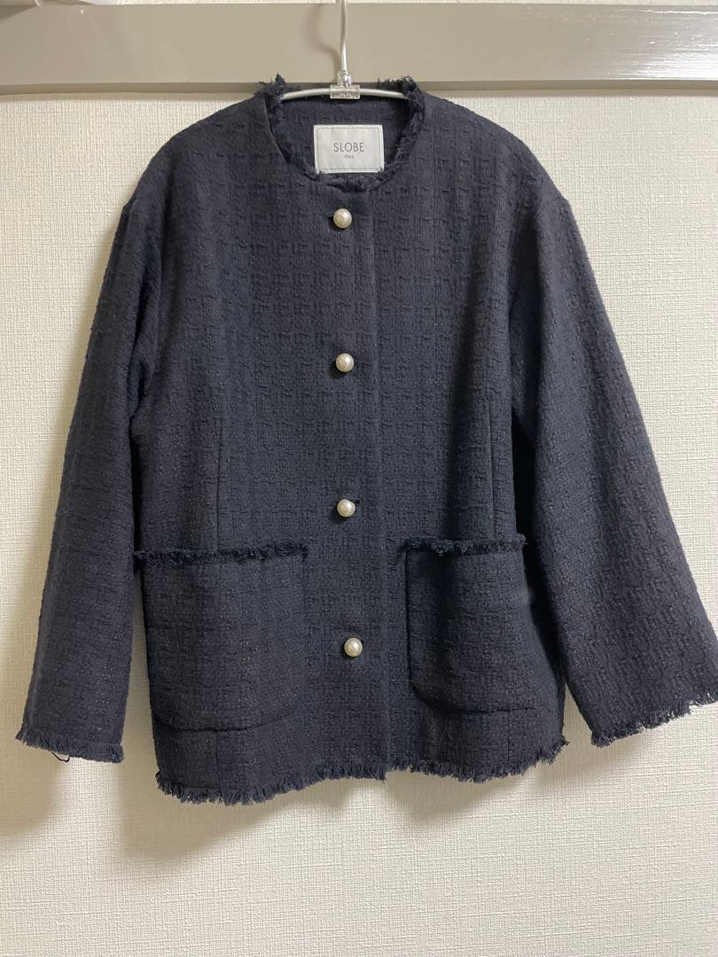 スローブイエナ　ツイード　ジャケット紺