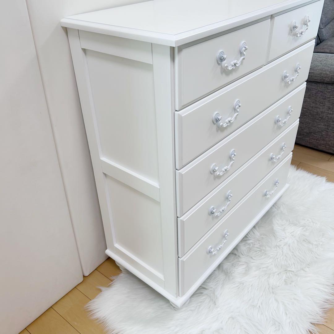 HAGIHARA 姫家具　ホワイト家具　白家具　5段チェスト　ロココ　幅80 桐