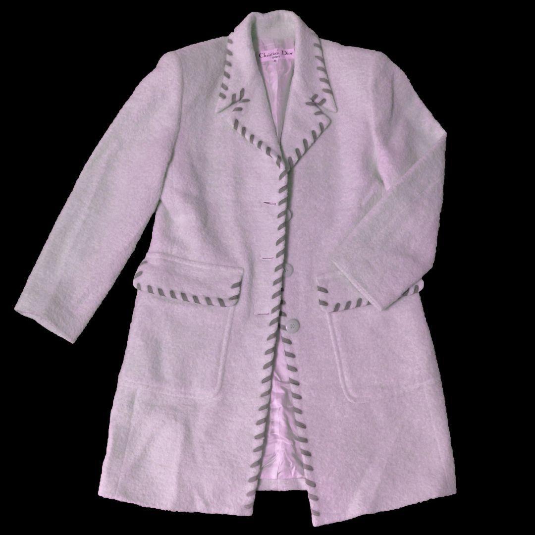 クリスチャンディオール レザーステッチトリム付 ウールブークレーニット コート