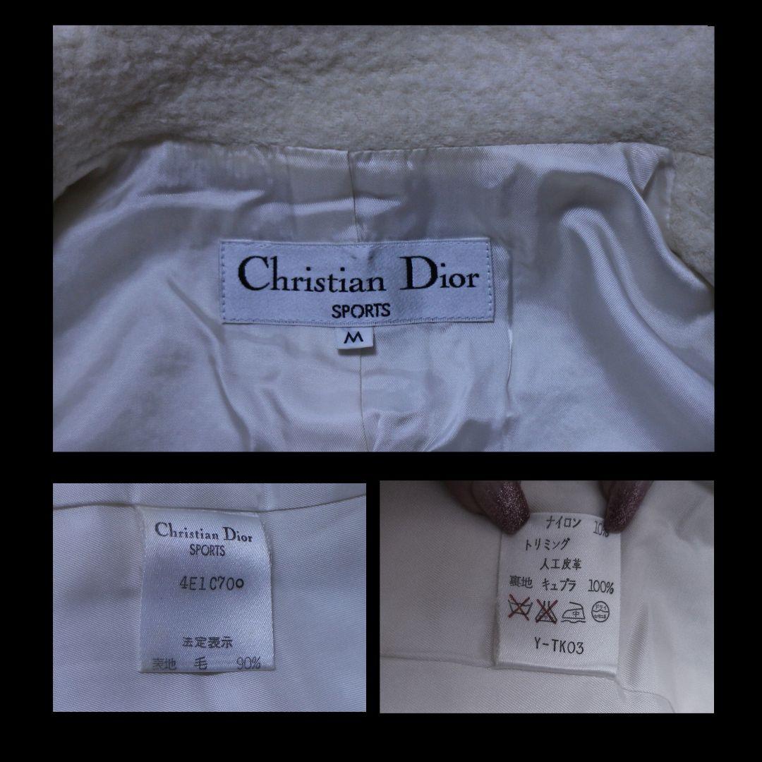 クリスチャンディオール レザーステッチトリム付 ウールブークレーニット コート