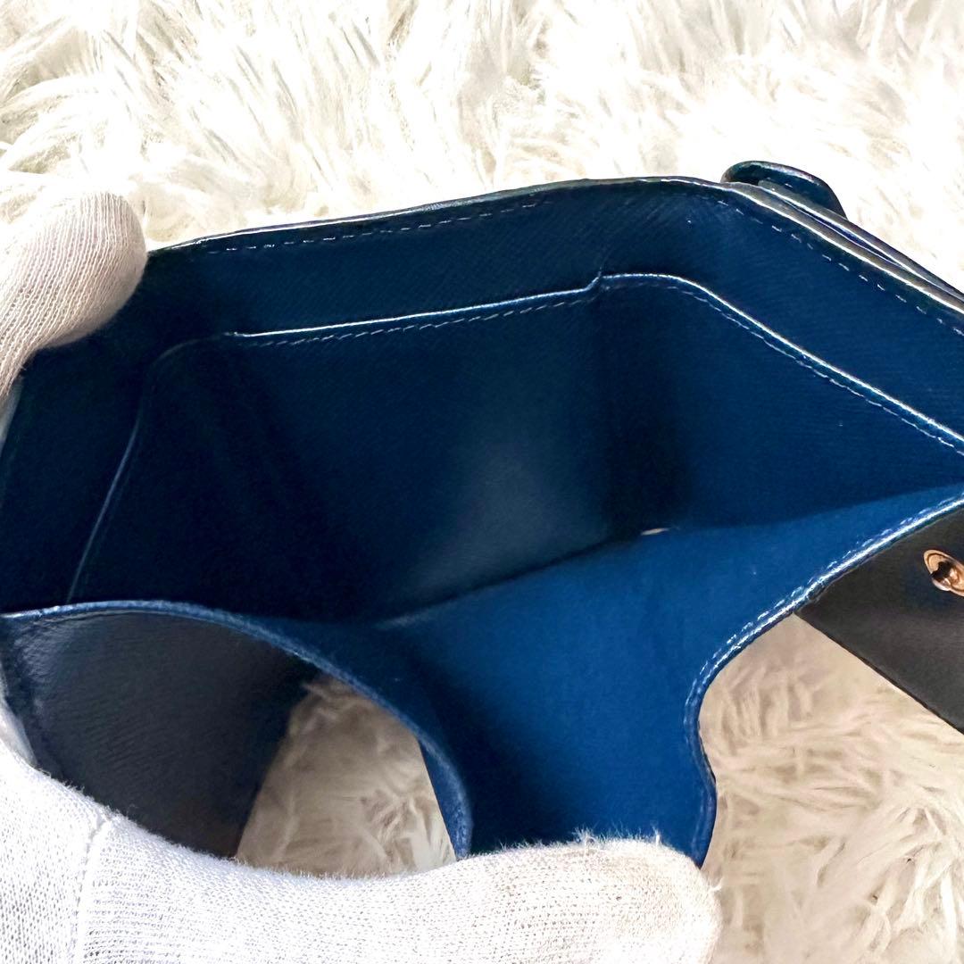 PRADA プラダ 三つ折り財布 サフィアーノレザー ネイビーブルー