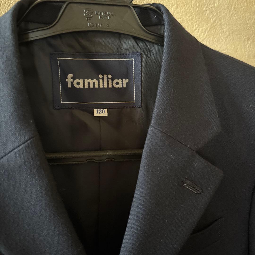 美品familiarネイビー上質ウールスーツジャケット＆ハーフパンツ120センチ