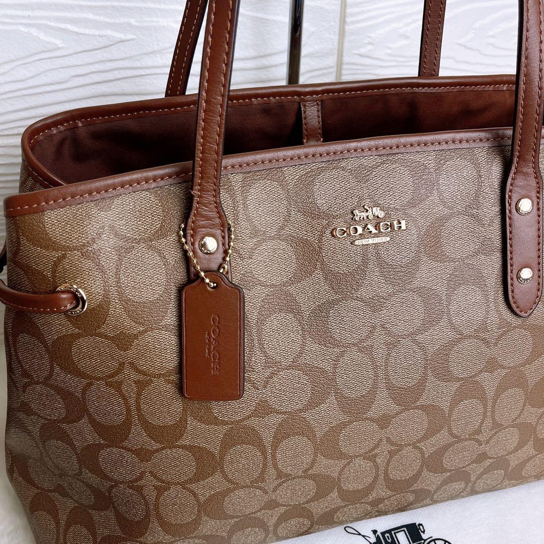 美品☆COACHコーチ トートバッグ シグネチャー ブラウン 大容量