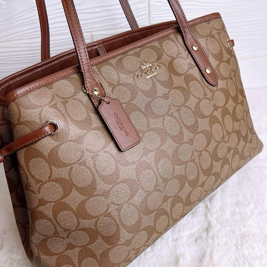 美品☆COACHコーチ トートバッグ シグネチャー ブラウン 大容量