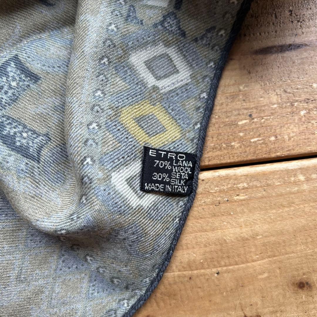 イタリア製 ETRO ウール シルク ペイズリー柄 ストール スカーフ イエロー