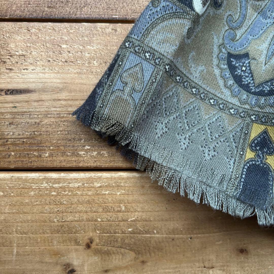 イタリア製 ETRO ウール シルク ペイズリー柄 ストール スカーフ イエロー