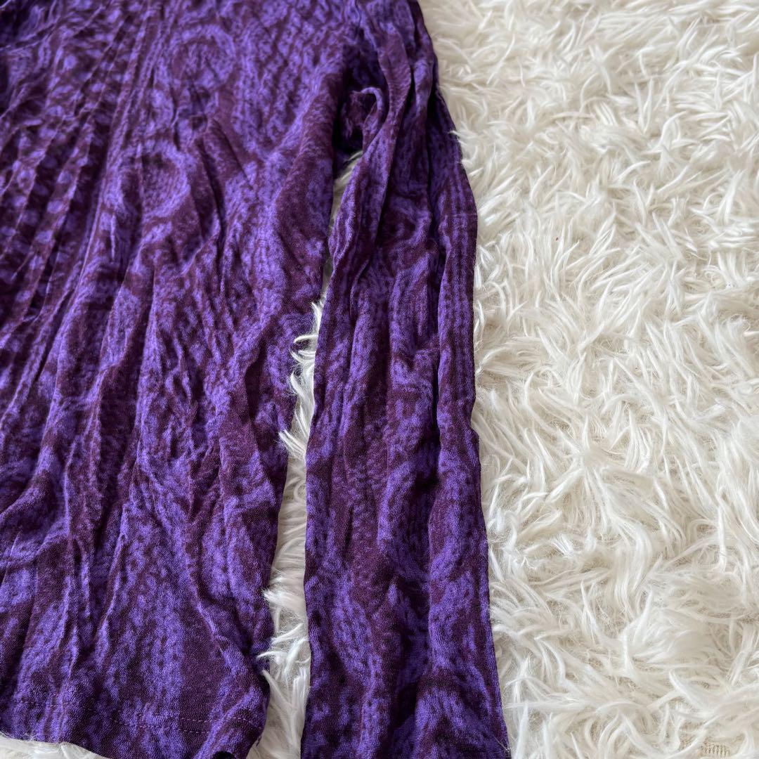 me イッセイミヤケ 転写 ケーブルニット 長袖カットソー ナイロン 紫 総柄