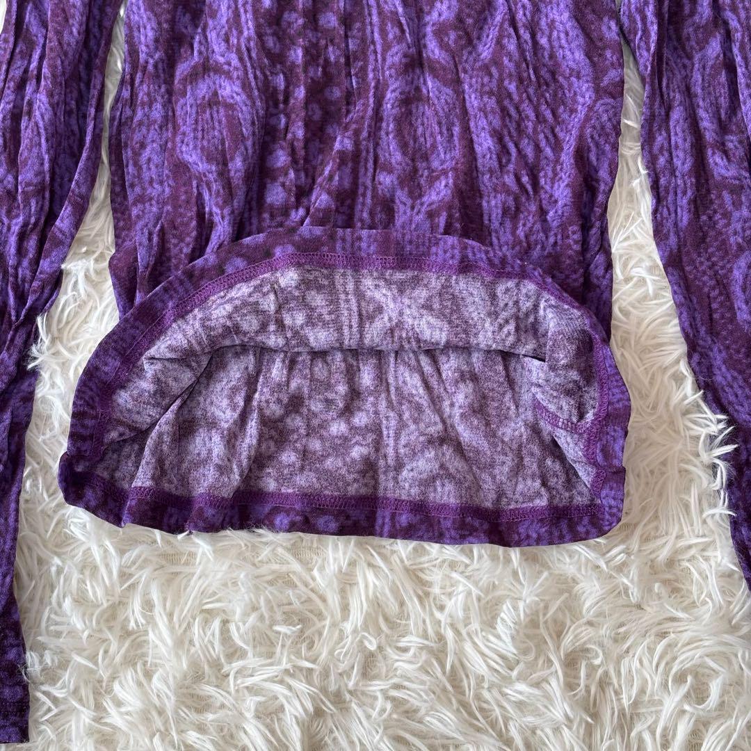 me イッセイミヤケ 転写 ケーブルニット 長袖カットソー ナイロン 紫 総柄