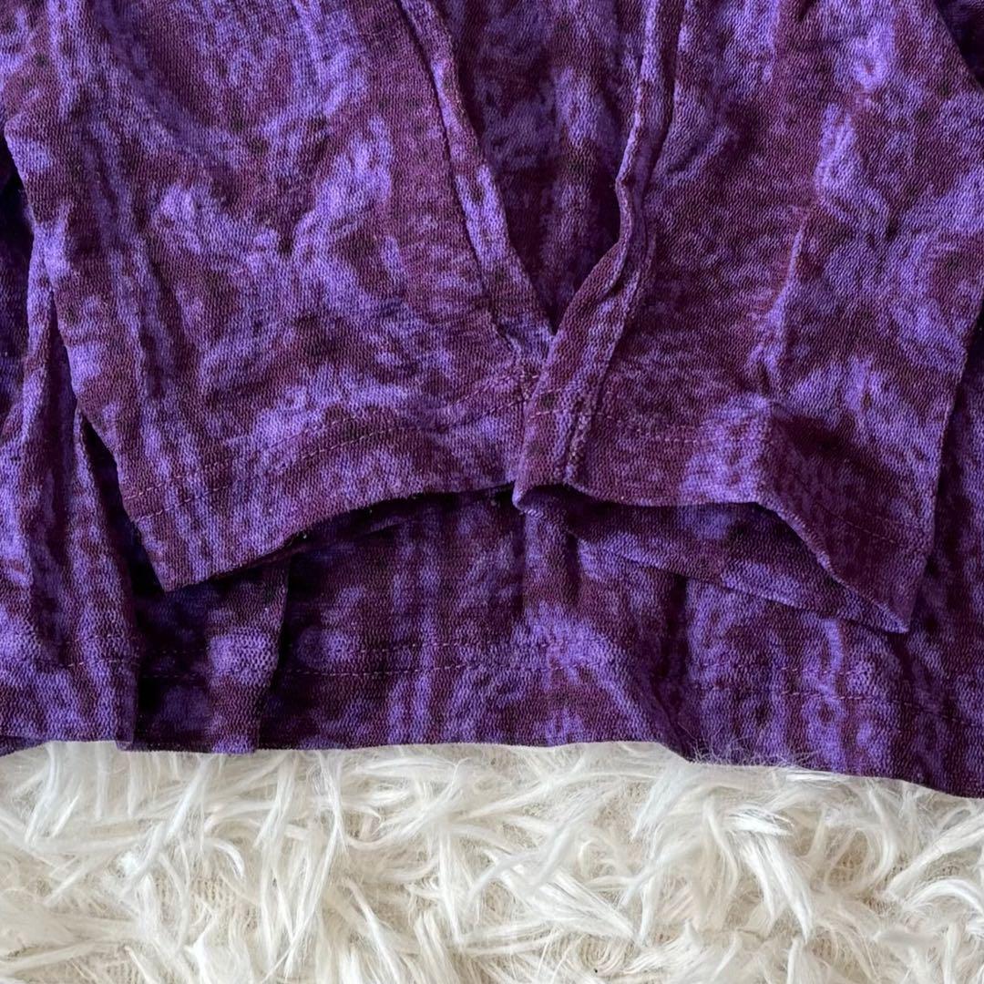me イッセイミヤケ 転写 ケーブルニット 長袖カットソー ナイロン 紫 総柄