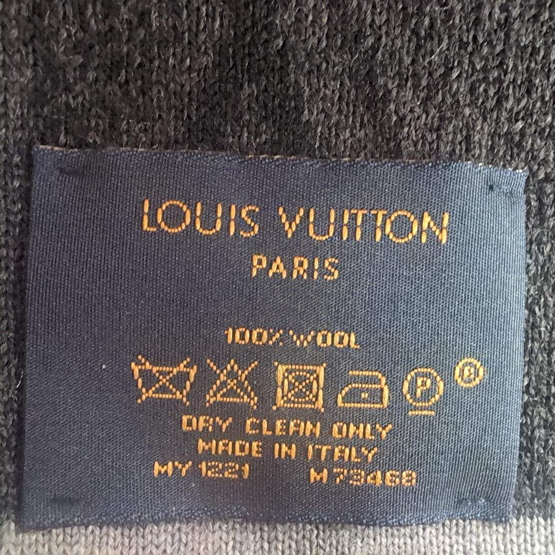 美品 ルイヴィトン モノグラム総柄 ウールマフラー 伊製 黒×濃灰 d107