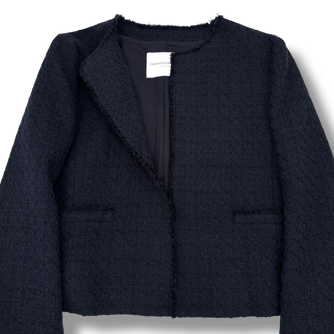 極美品】トゥモローランド ツイード スーツ セットアップ ノーカラージャケット