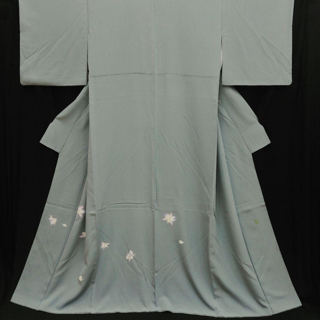 附け下げ(袷)　(洋蘭紋様　手描き京友禅(山崎 巌 落款)　身幅広め　利休鼠色)