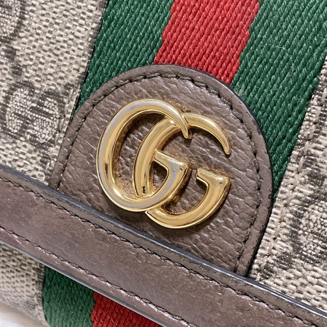 ♡美品♡グッチ オフィディア 二つ折り財布 GGマーモント シェリーライン ロゴ