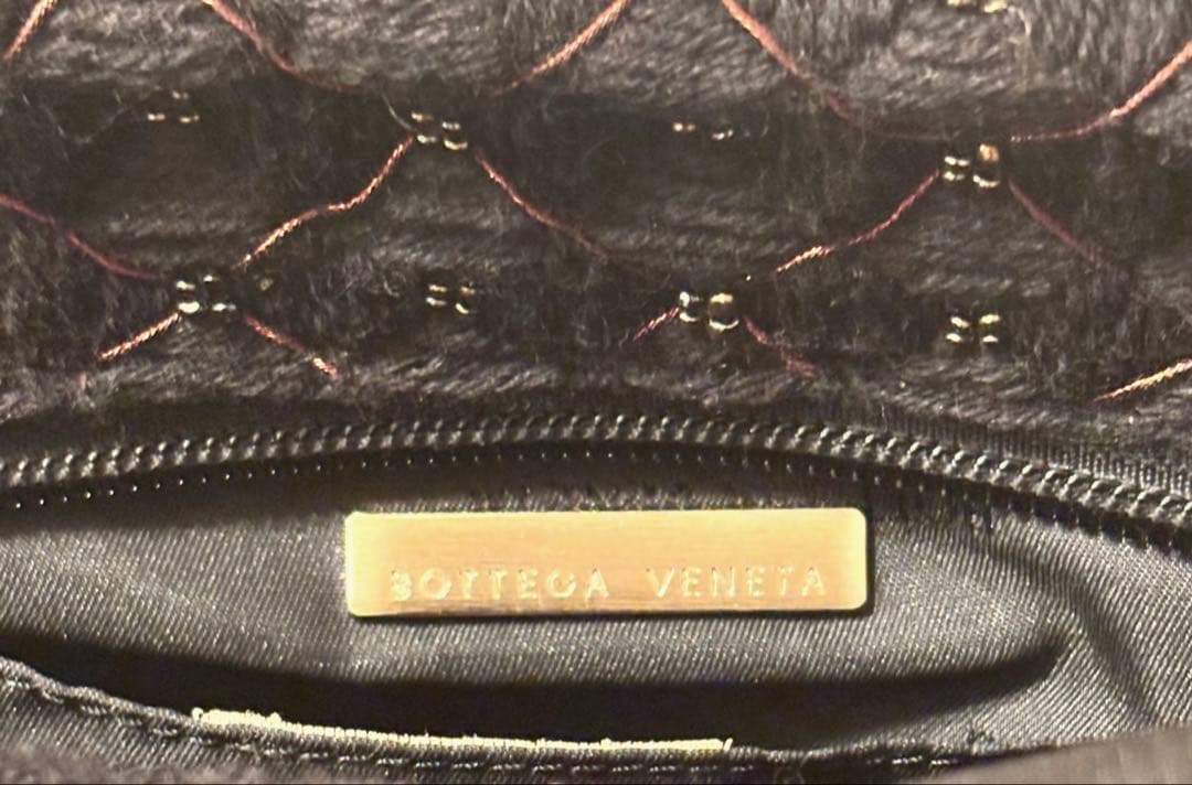 ボッテガヴェネタ ハンドバッグ 肩掛け 黒 ニット×ビーズ×ラメ刺繍×レザー