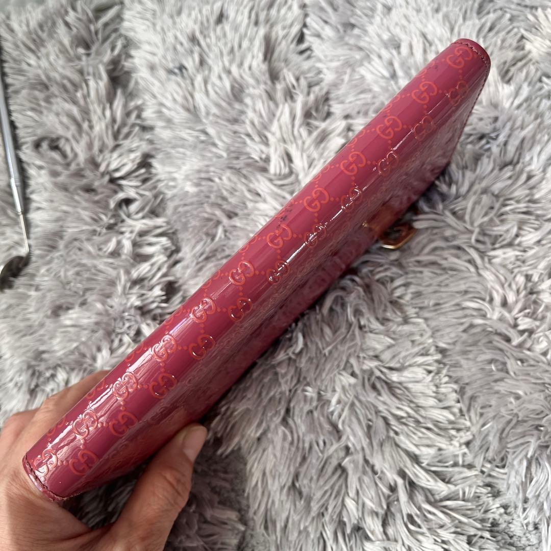 美品✨GUCCI GG柄　ピンク　長財布　ハート金具　ラウンドファスナー