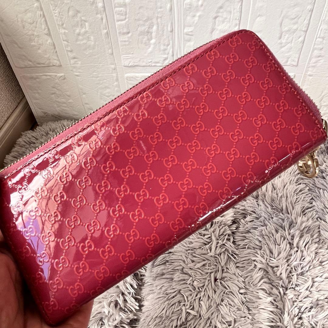 美品✨GUCCI GG柄　ピンク　長財布　ハート金具　ラウンドファスナー