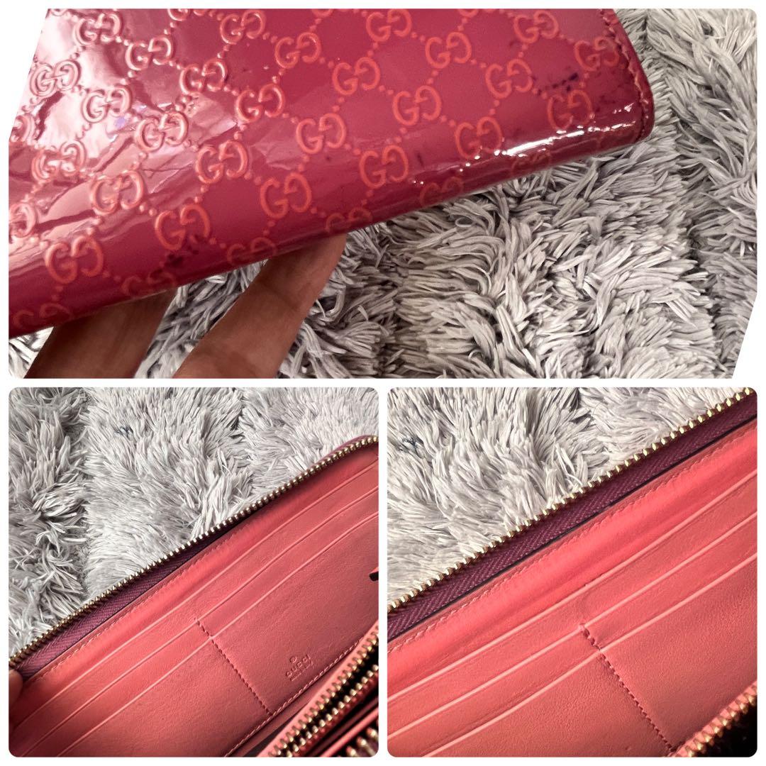 美品✨GUCCI GG柄　ピンク　長財布　ハート金具　ラウンドファスナー