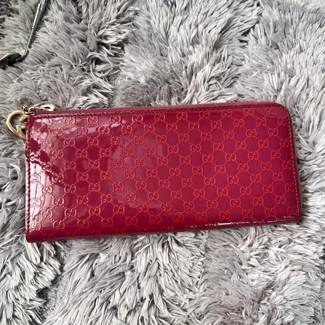 美品✨GUCCI GG柄　ピンク　長財布　ハート金具　ラウンドファスナー