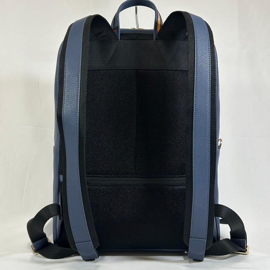 【未使用級】 ポールスミス インレイドストライプ ハンドル リュック レザー 青