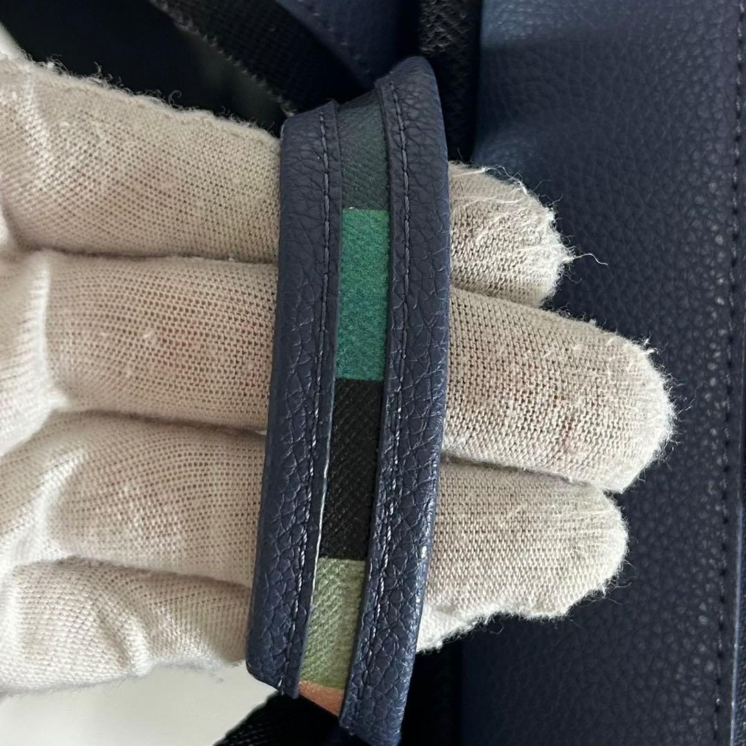 【未使用級】 ポールスミス インレイドストライプ ハンドル リュック レザー 青