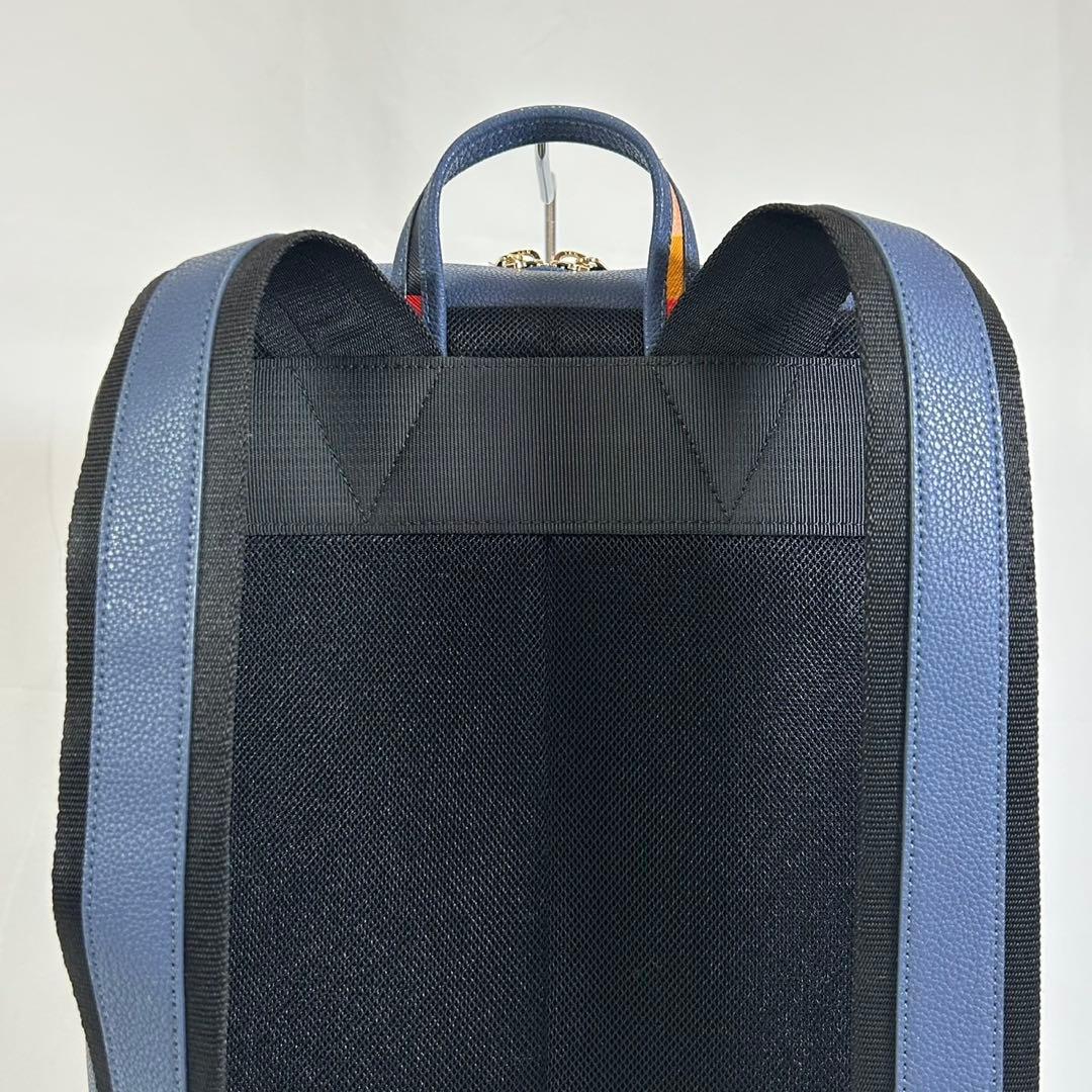 【未使用級】 ポールスミス インレイドストライプ ハンドル リュック レザー 青