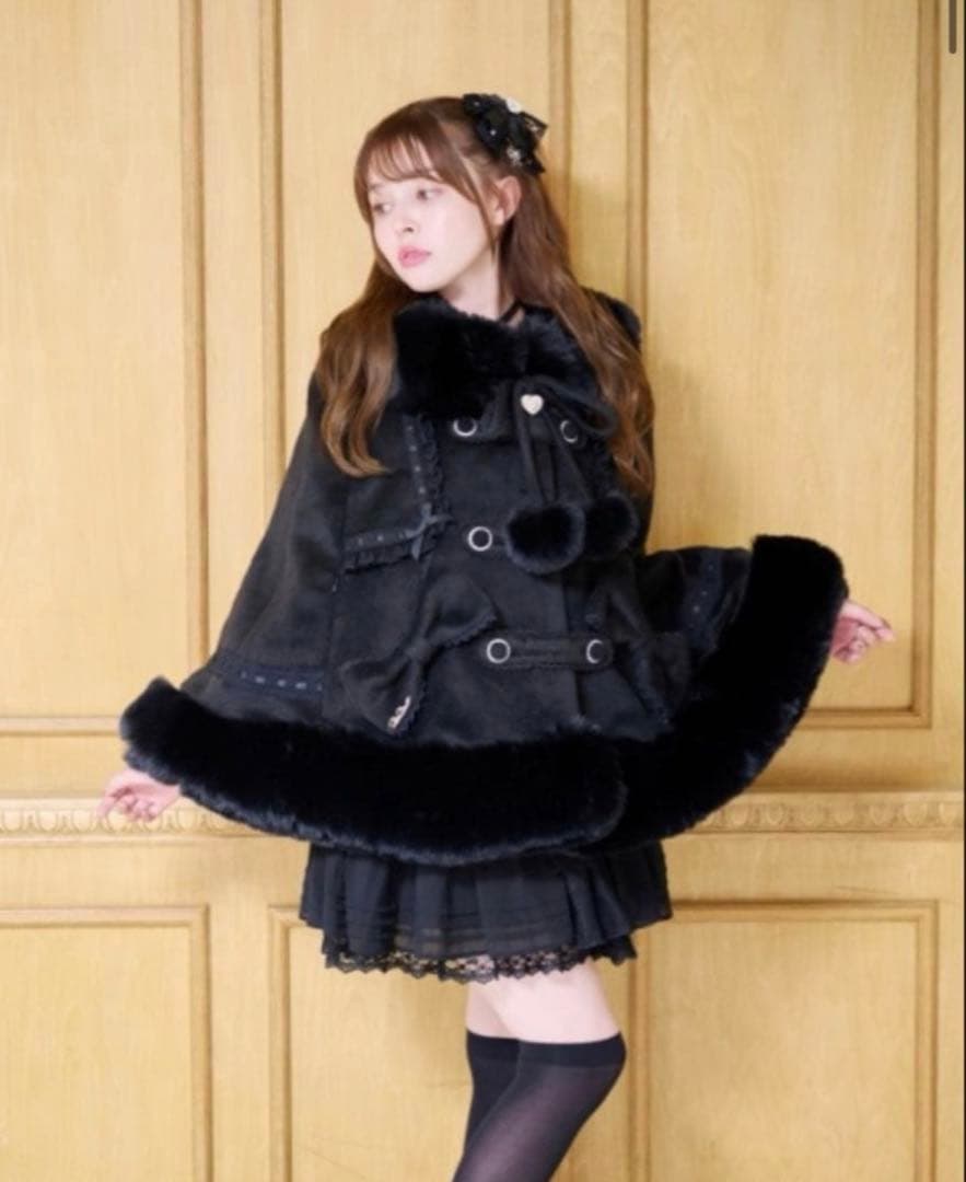 LIZLISA シャギーツインリボンポンチョ ブラック