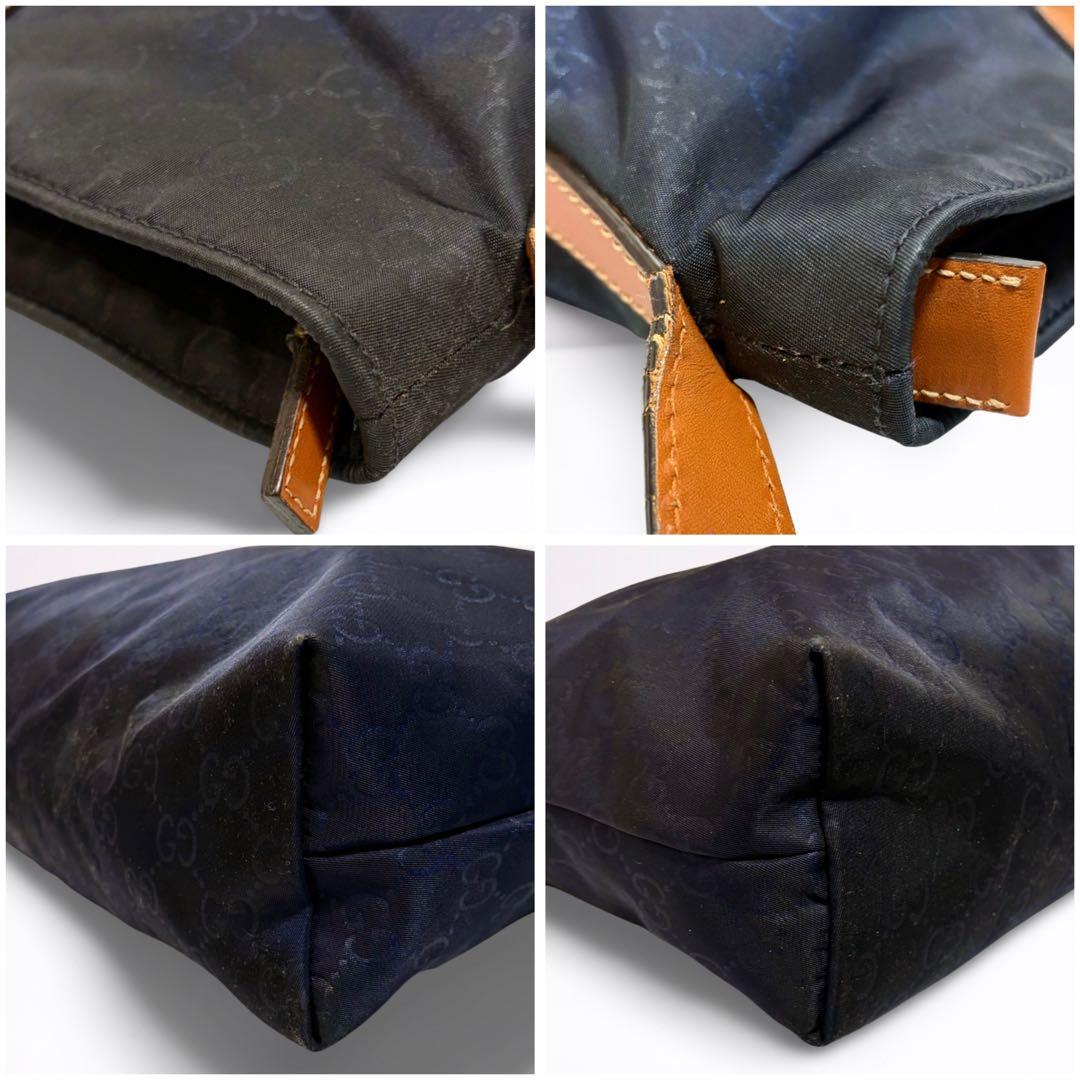 【正規品】グッチ GUCCI GG柄 ショルダーバッグ ナイロン 本革 ネイビー