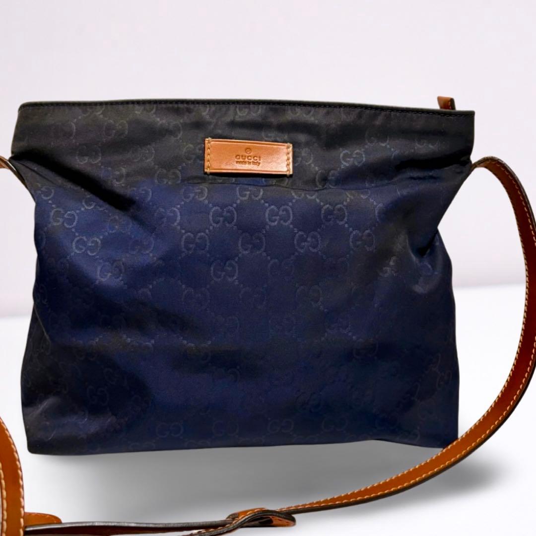 【正規品】グッチ GUCCI GG柄 ショルダーバッグ ナイロン 本革 ネイビー
