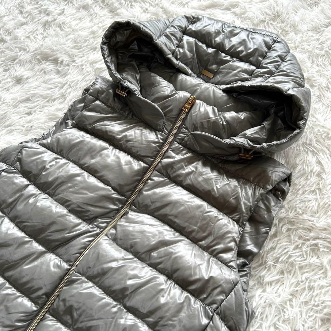 【美品】HERNO ヘルノ　ロング　ダウンベスト　フード取り外し可　グレー　40