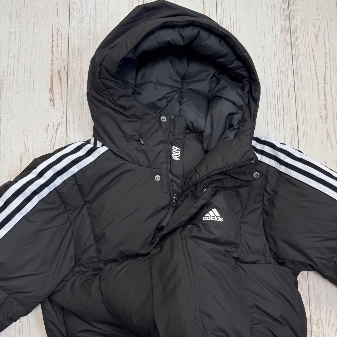 アディダス ロング ダウン ベンチコート L サイズ 3ストライプ ブラック