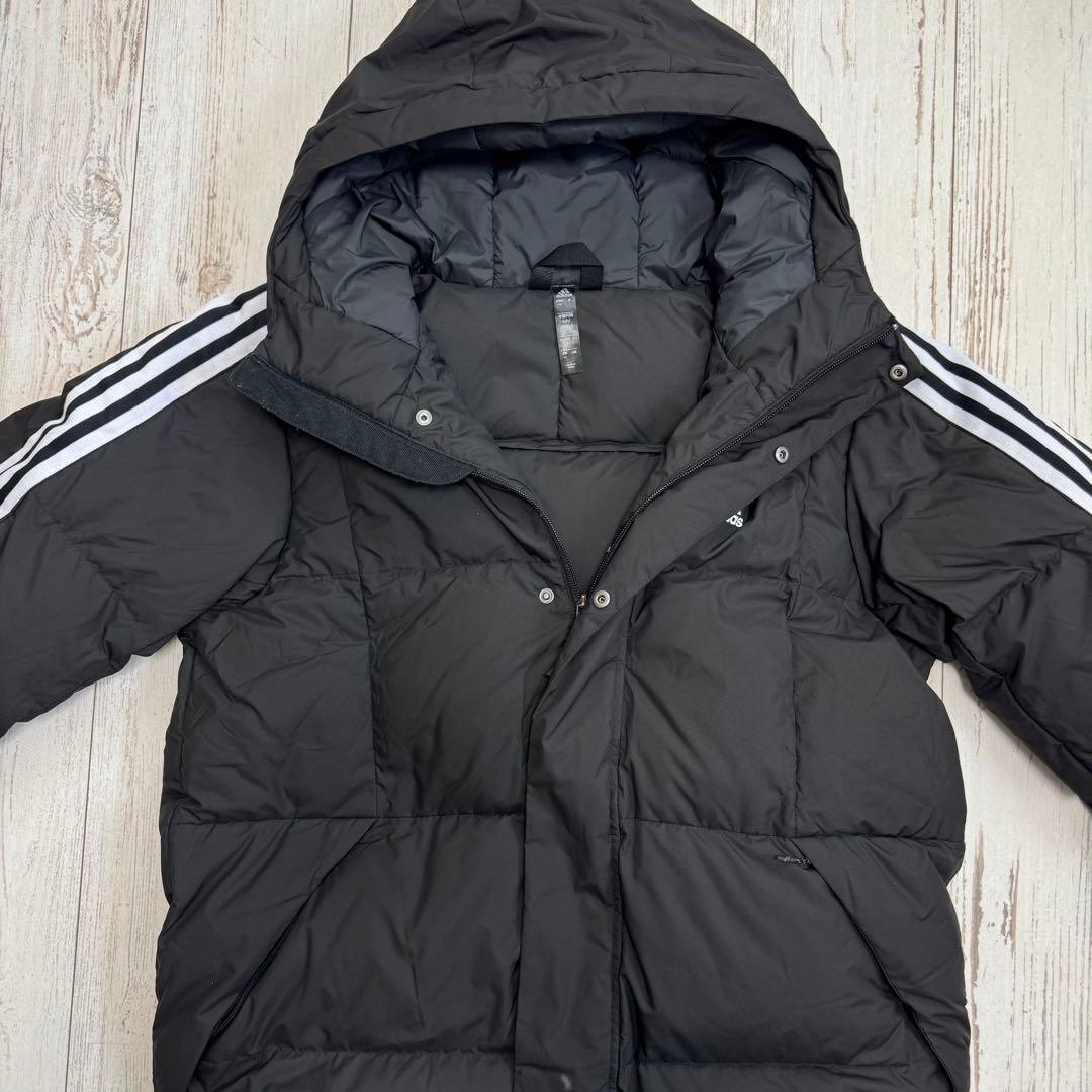 アディダス ロング ダウン ベンチコート L サイズ 3ストライプ ブラック