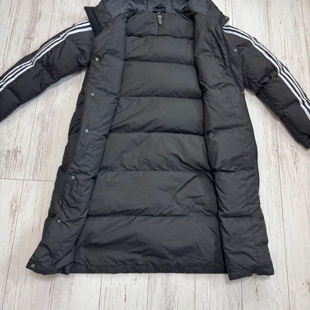アディダス ロング ダウン ベンチコート L サイズ 3ストライプ ブラック
