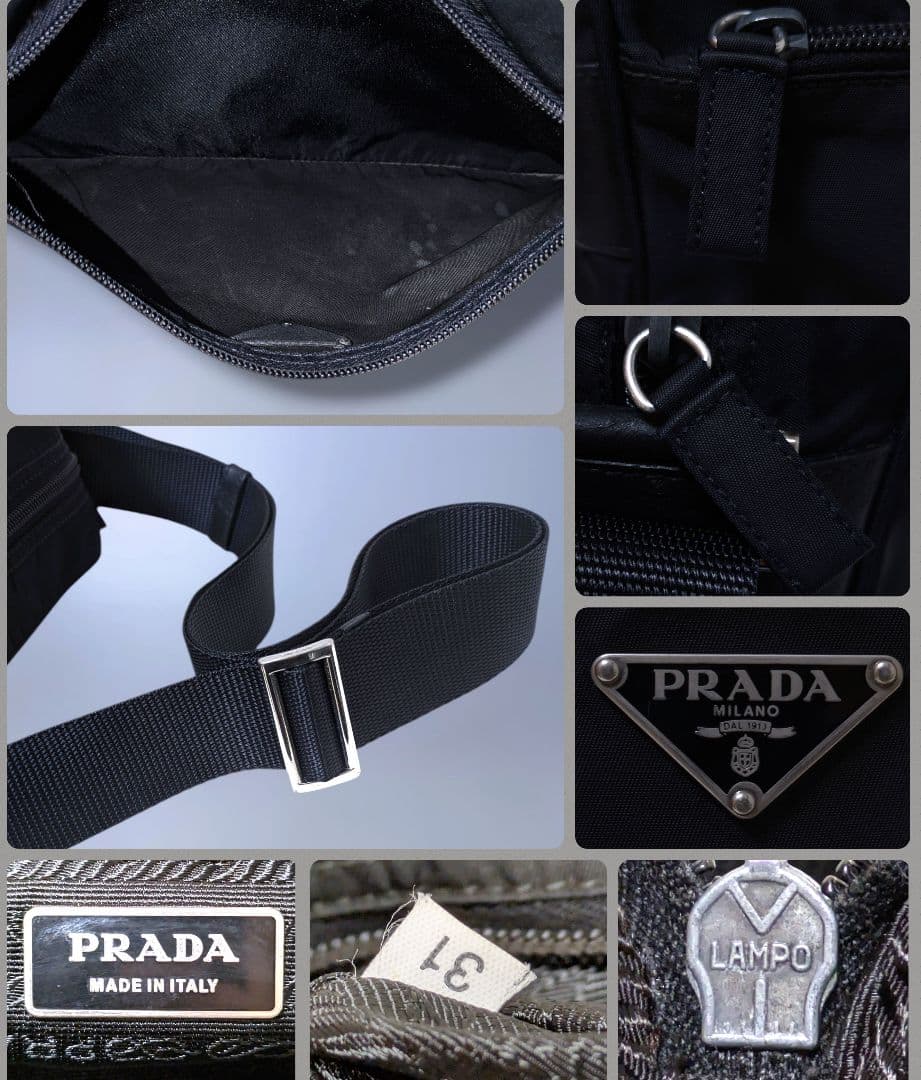 美品 PRADA ショルダーバッグ 斜め掛け カメラバッグ ブラック ナイロン