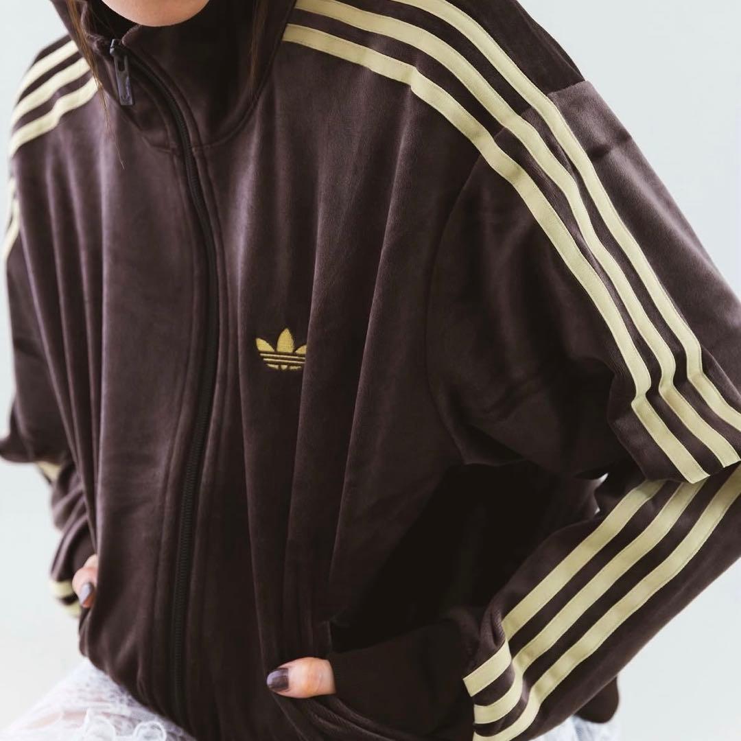 新品XL adidas ファイヤーバード ベロア トラックトップ ダークブラウン