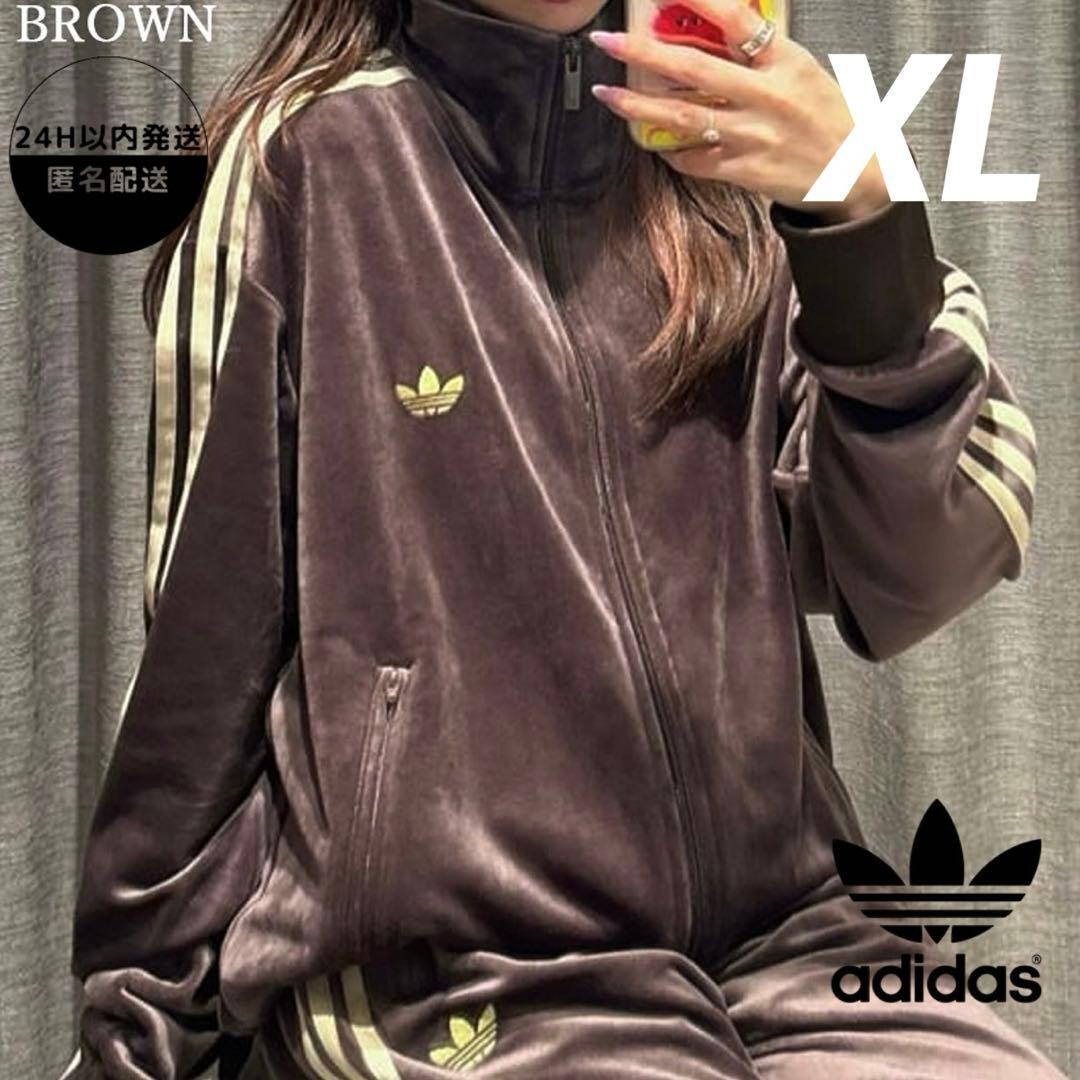 新品XL adidas ファイヤーバード ベロア トラックトップ ダークブラウン