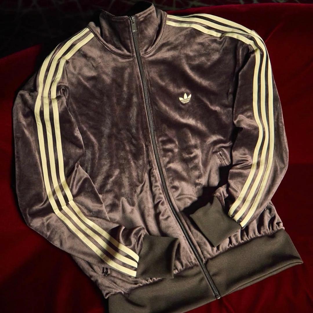 新品XL adidas ファイヤーバード ベロア トラックトップ ダークブラウン