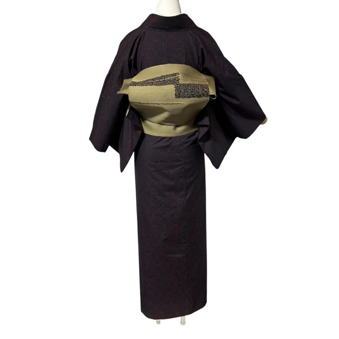 正絹 紬　信州紬風・ぜんまい紬風　幾何学文様 創作紬　フルセット　専門店