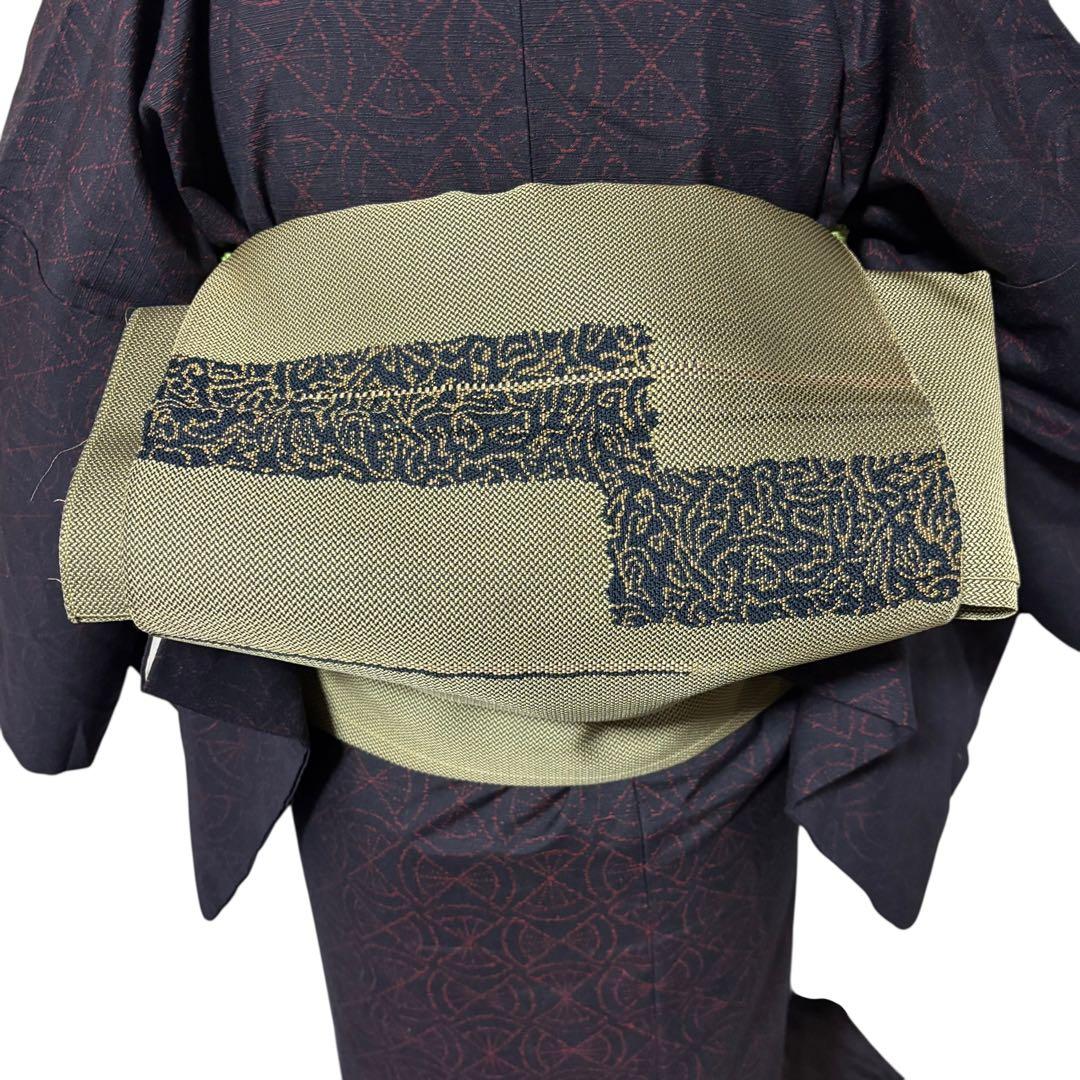 正絹 紬　信州紬風・ぜんまい紬風　幾何学文様 創作紬　フルセット　専門店