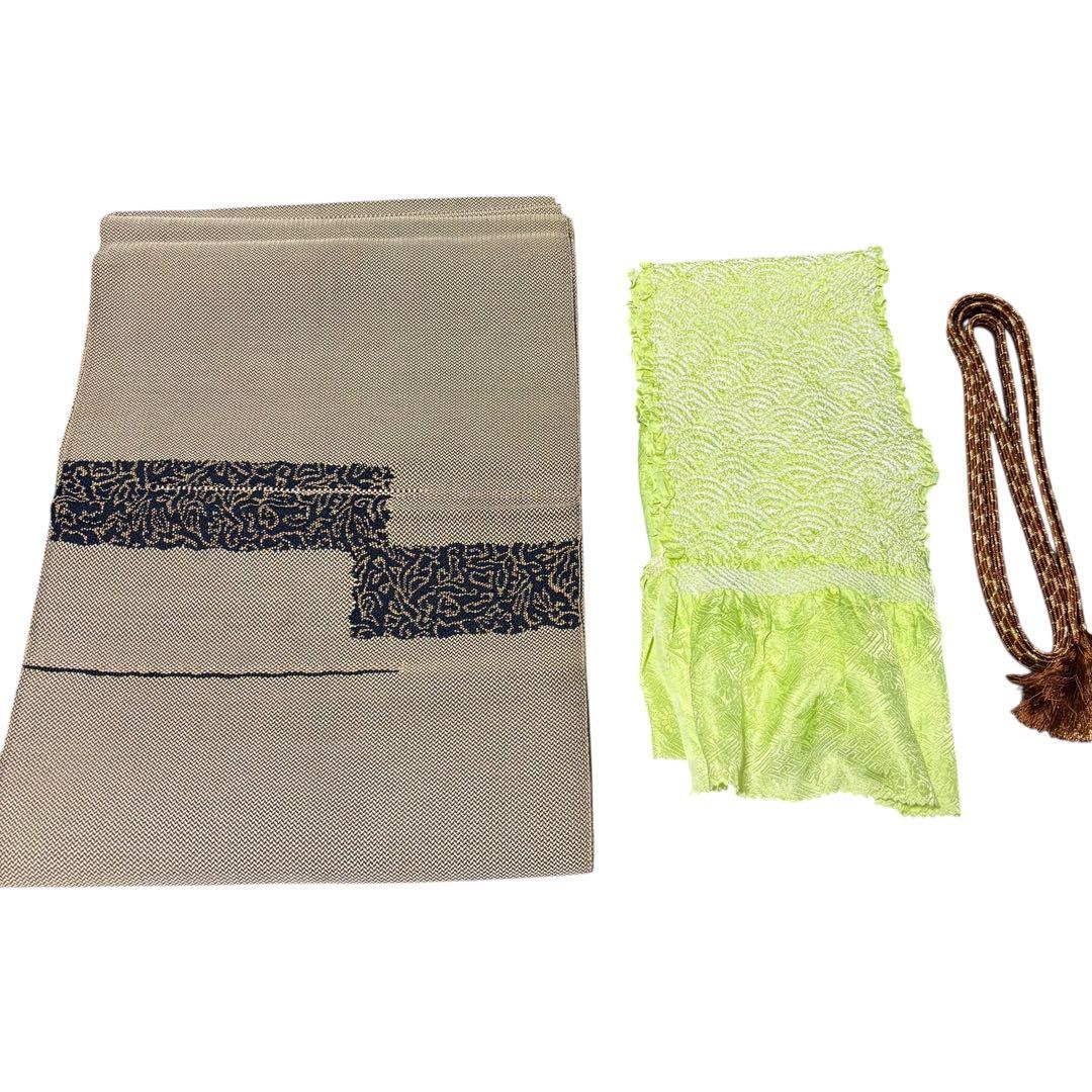 正絹 紬　信州紬風・ぜんまい紬風　幾何学文様 創作紬　フルセット　専門店